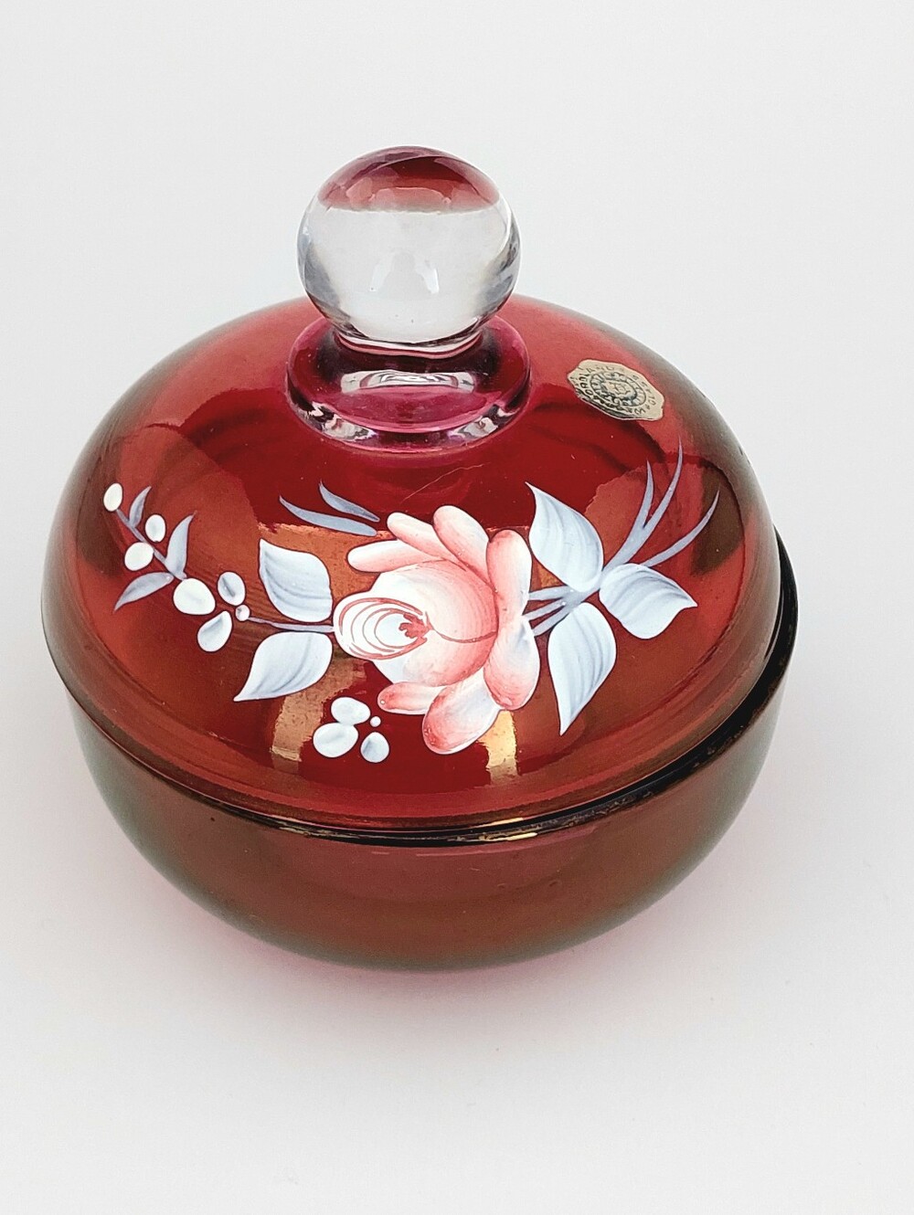 VTG Signed 1978 Westmoreland Ruby Red Glass Trinket Box D Eckenrode